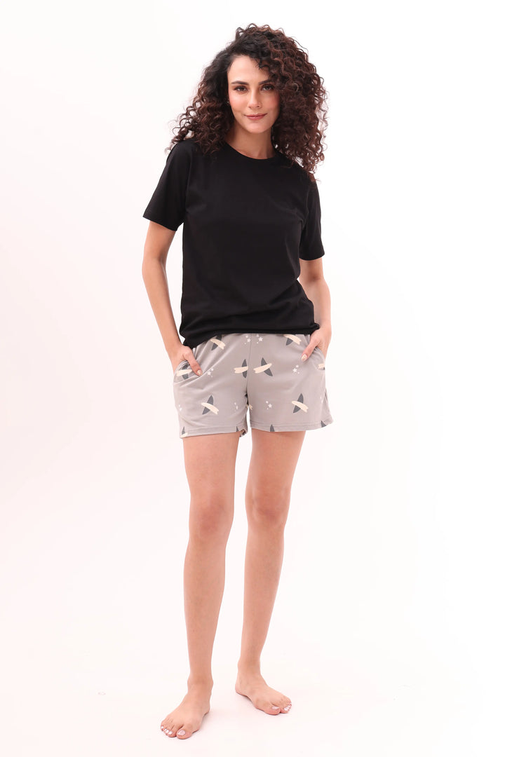 Black Tee & Featherlight Shorts Lounge Set