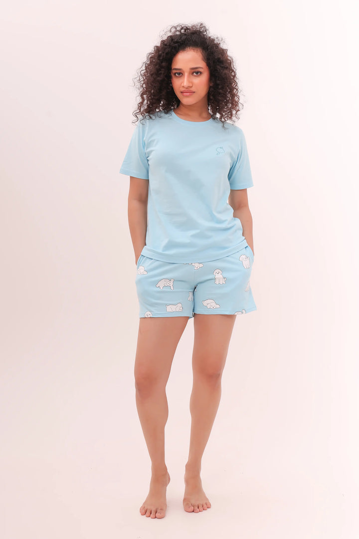 Sky Blue Tee & Fluffy Dreams Shorts Lounge Set