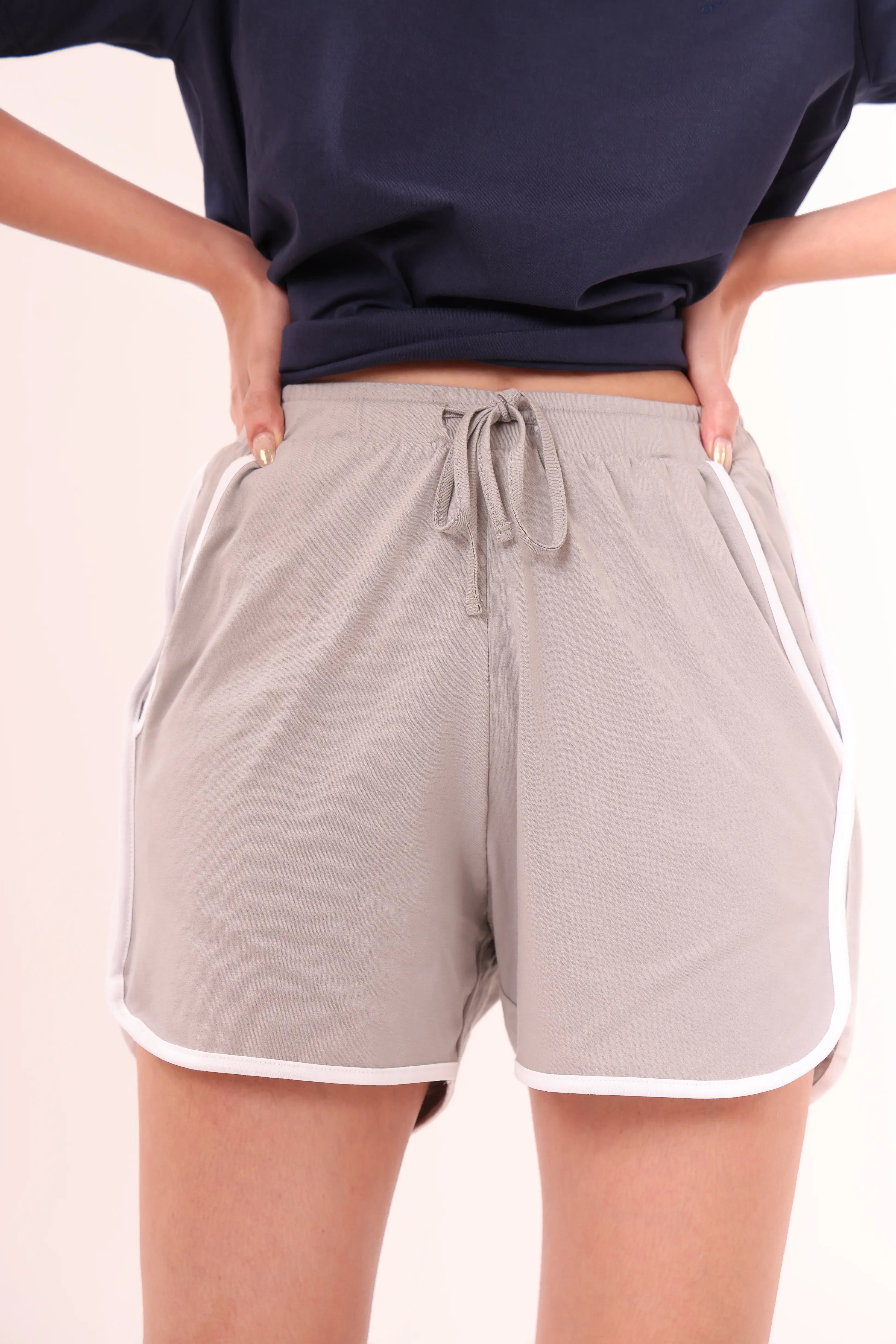Gray Piped-Up Shorts