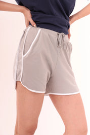 Navy Blue Tee & Grey Piped-Up Shorts Lounge Set