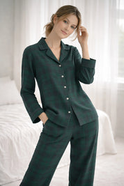 Green Alpine Plaid Full Sleeves Pyjama Set