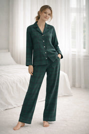 Green Alpine Plaid Full Sleeves Pyjama Set