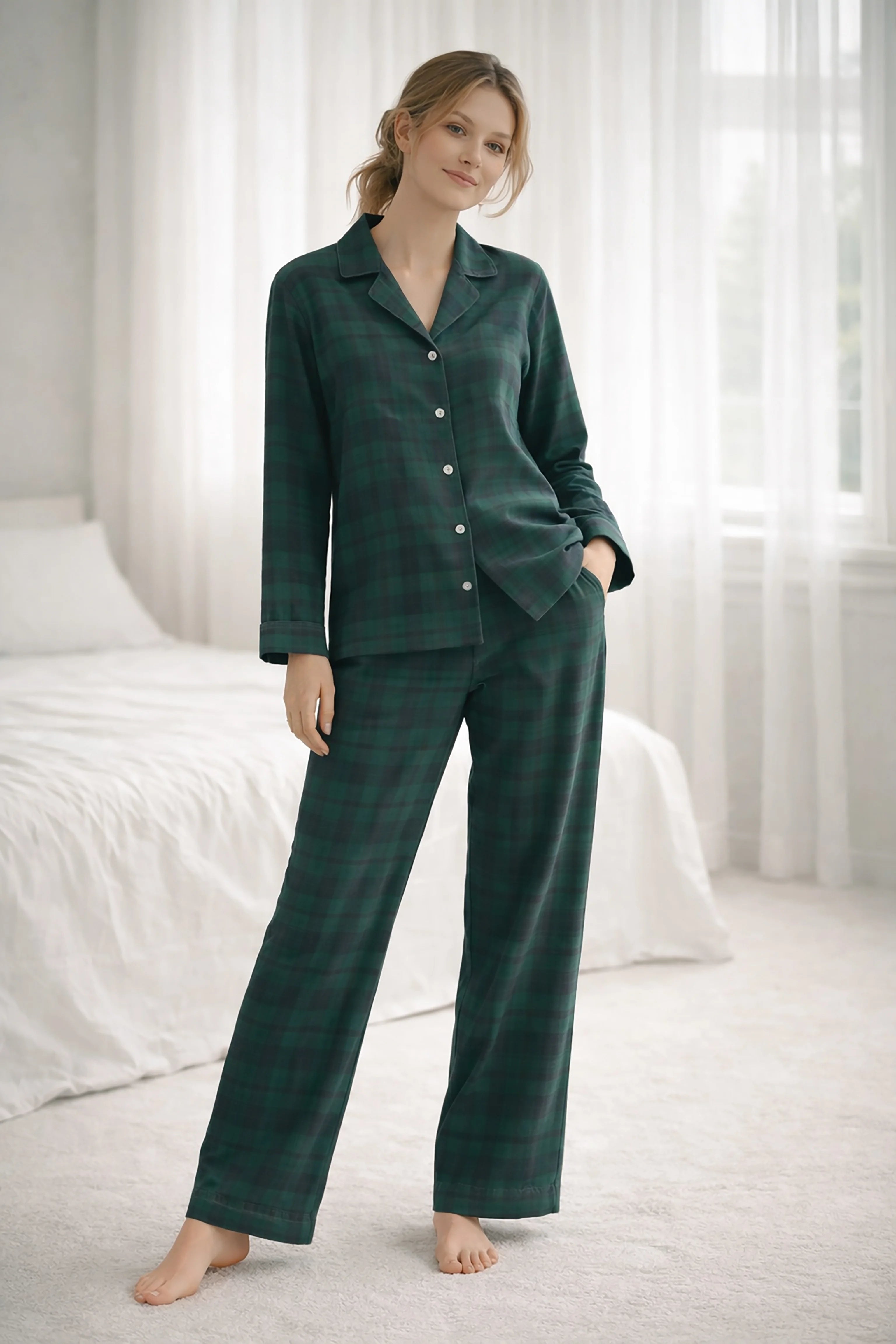 Green Alpine Plaid Full Sleeves Pyjama Set