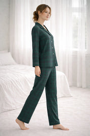 Green Alpine Plaid Full Sleeves Pyjama Set