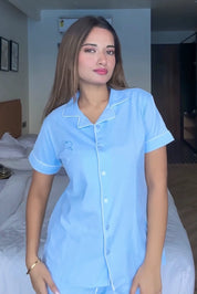 Sky Blue Solid Pyjama Set