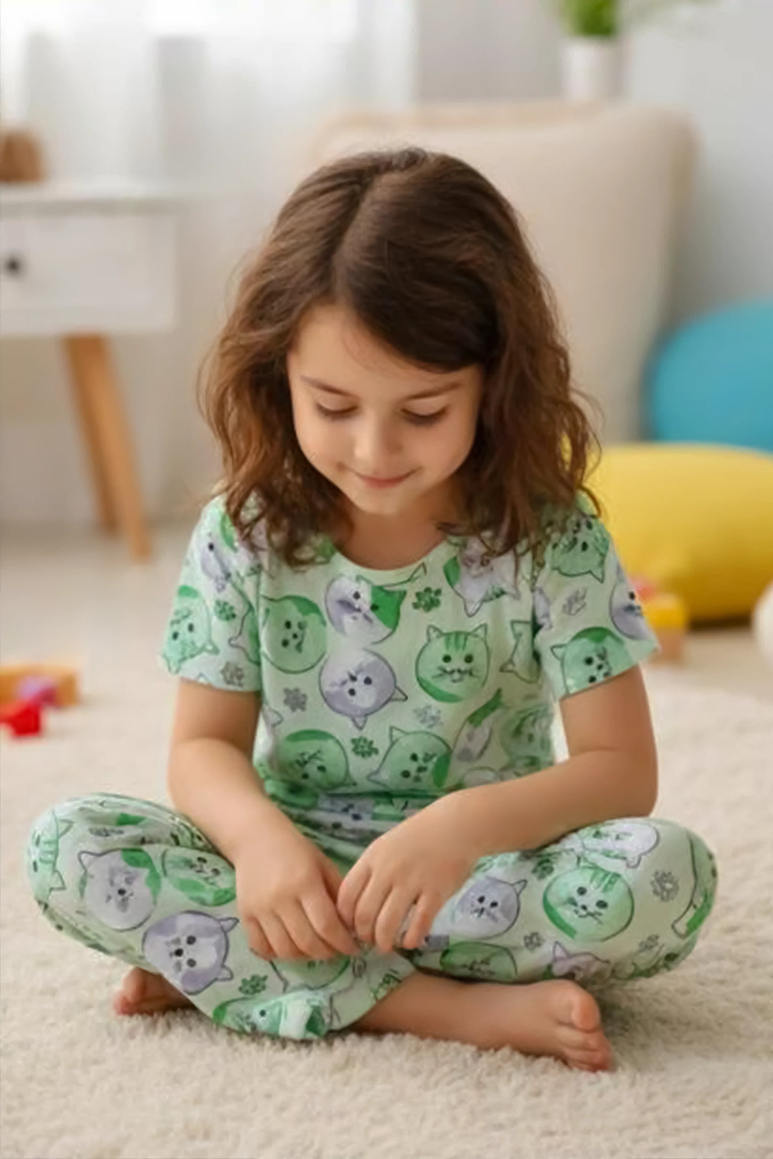 Kitten Kids Unisex Nightwear Green
