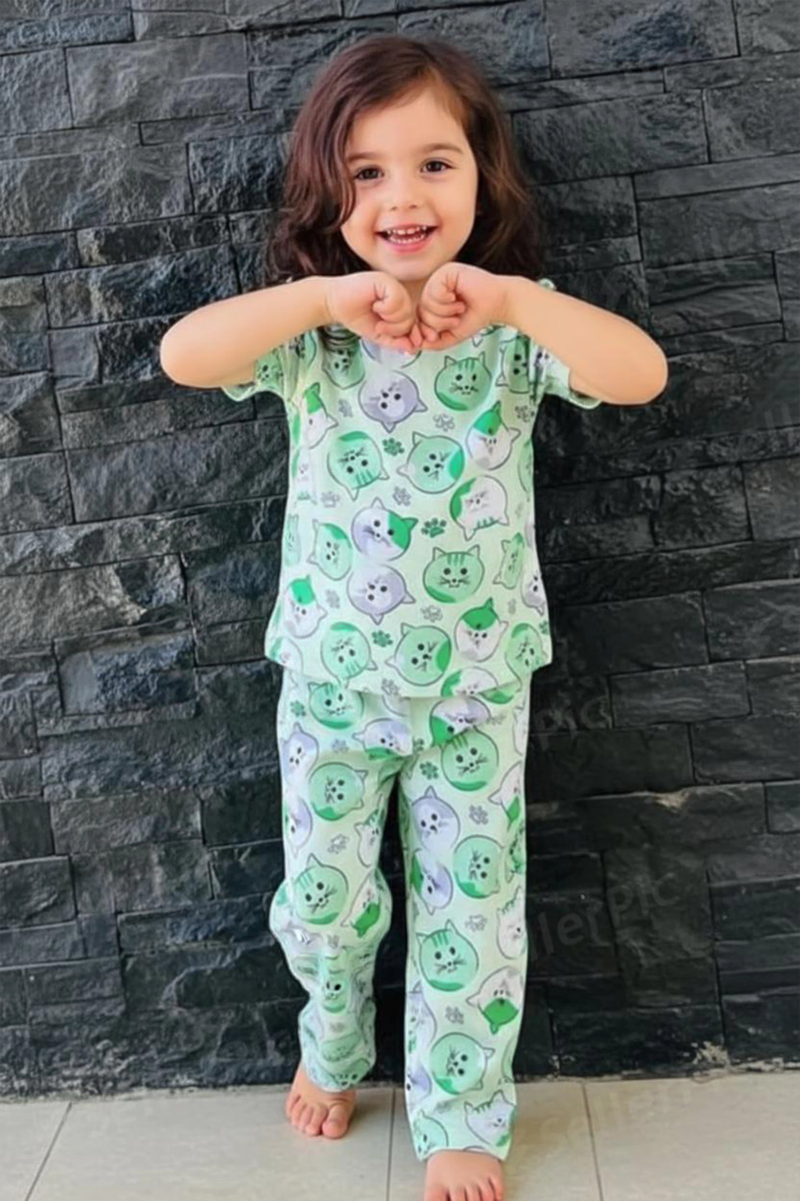 Kitten Kids Unisex Nightwear Green