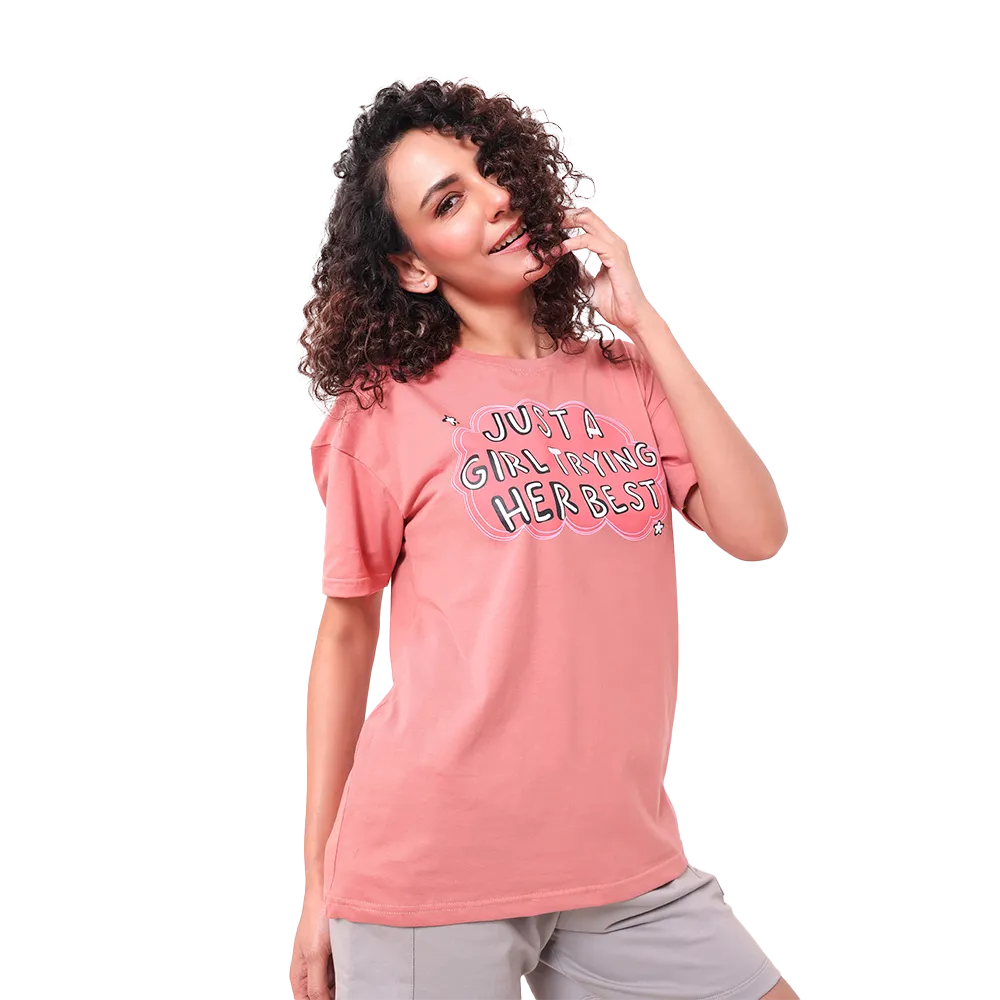 Rose Pink Oversize Tee & Basic Grey Pyjama Lounge Set