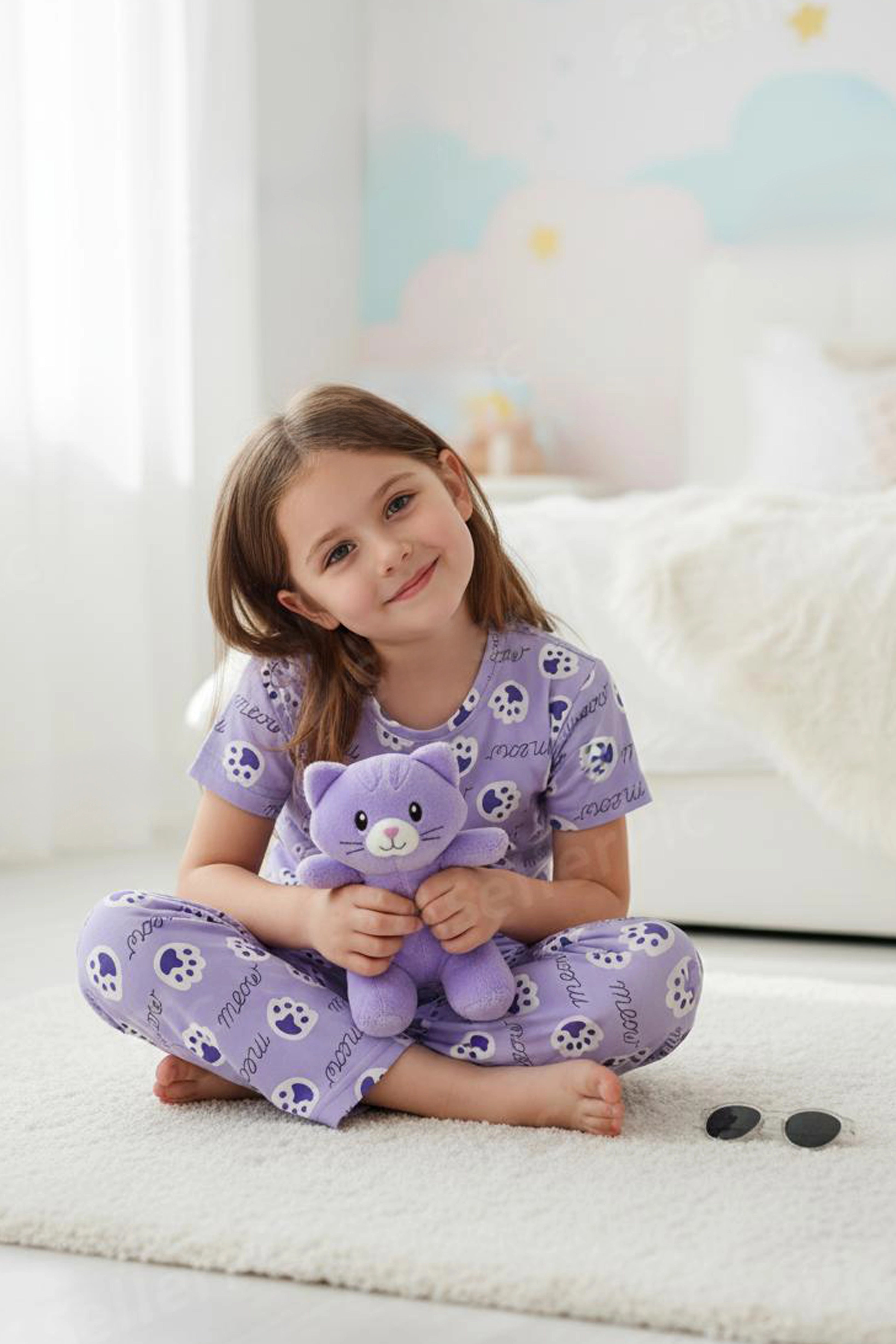 Meow Kids Unisex Nightwear Purple