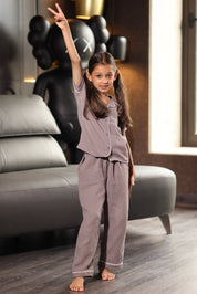 Mocha Crinkled Muslin Kids Pyjama Set