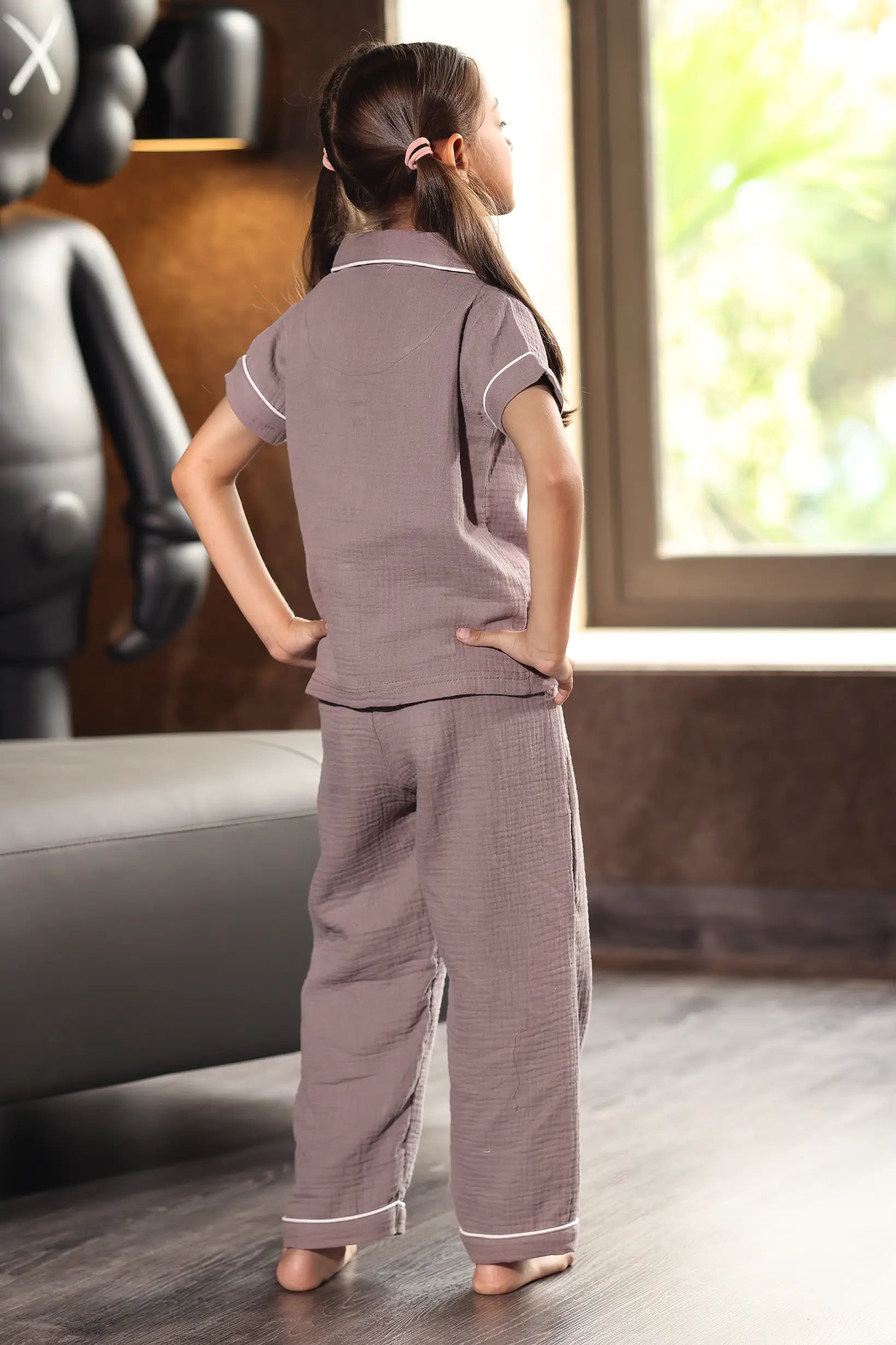 Mocha Crinkled Muslin Kids Pyjama Set