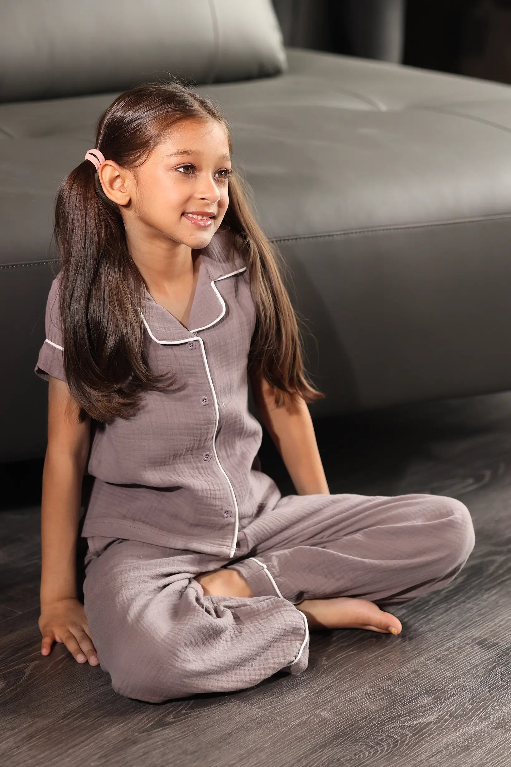 Mocha Crinkled Muslin Kids Pyjama Set