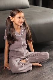 Mocha Crinkled Muslin Kids Pyjama Set