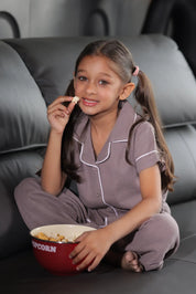 Mocha Crinkled Muslin Kids Pyjama Set
