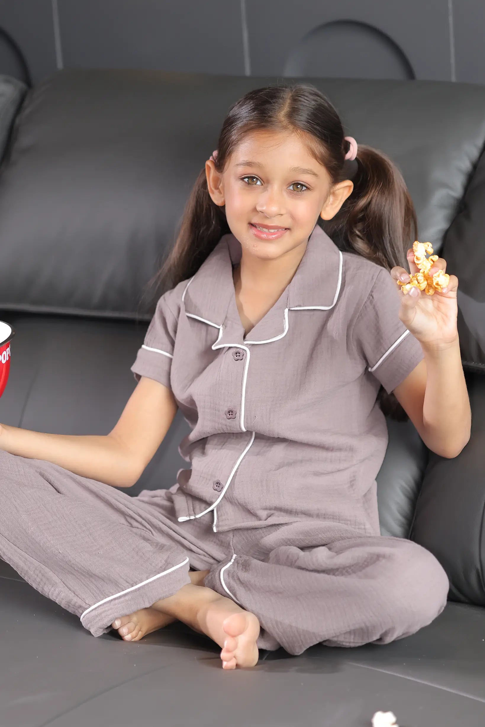Mocha Crinkled Muslin Kids Pyjama Set