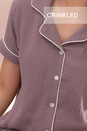 Mocha Crinkled Muslin Pyjama Set
