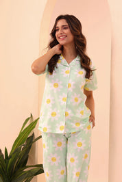 Woman wearing 100% cotton Spring Fizz Printed Pyjama Set by NapStory