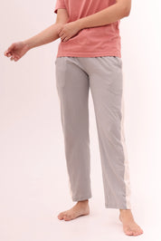 Grey Contrast Striped Pants