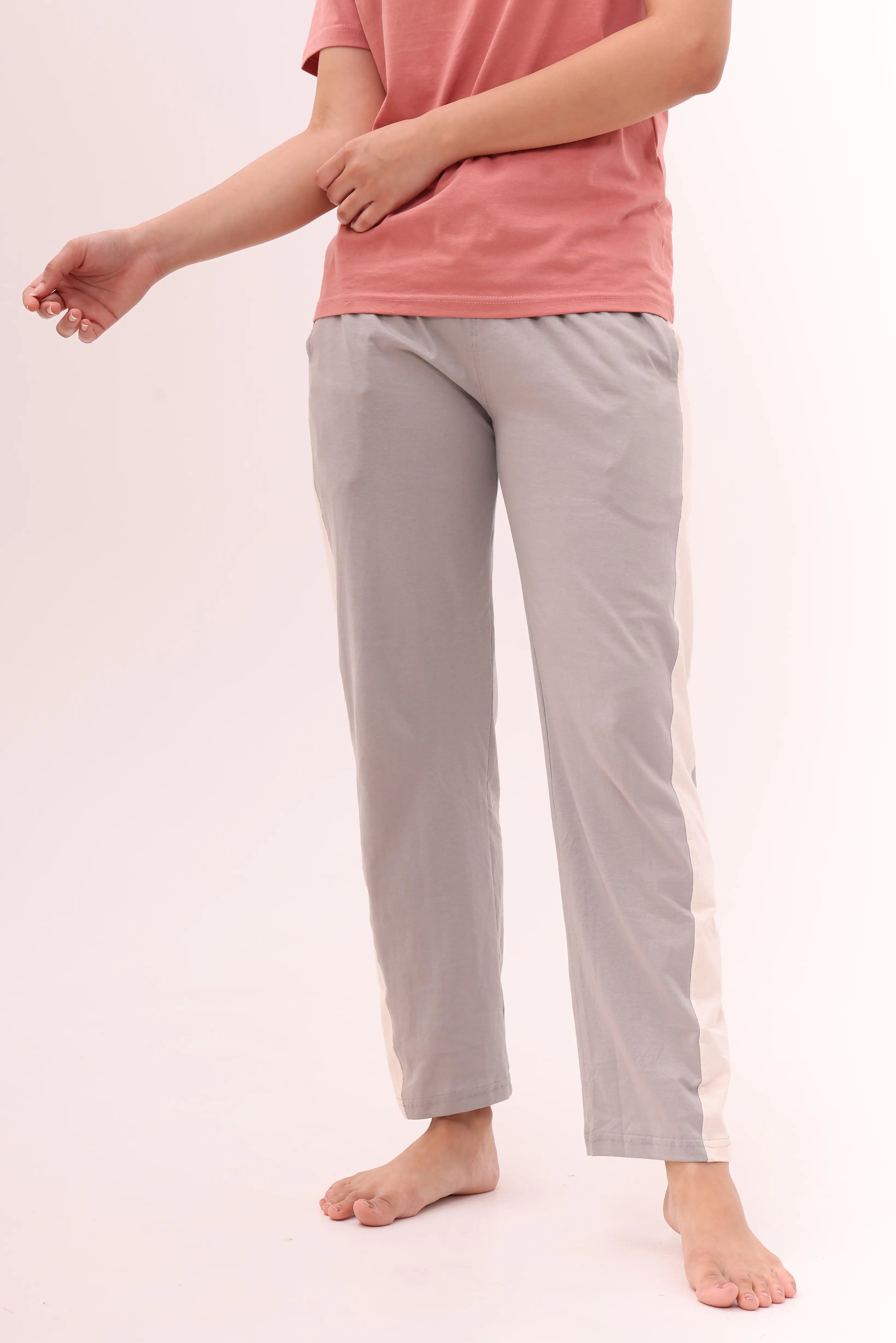 Grey Contrast Striped Pants