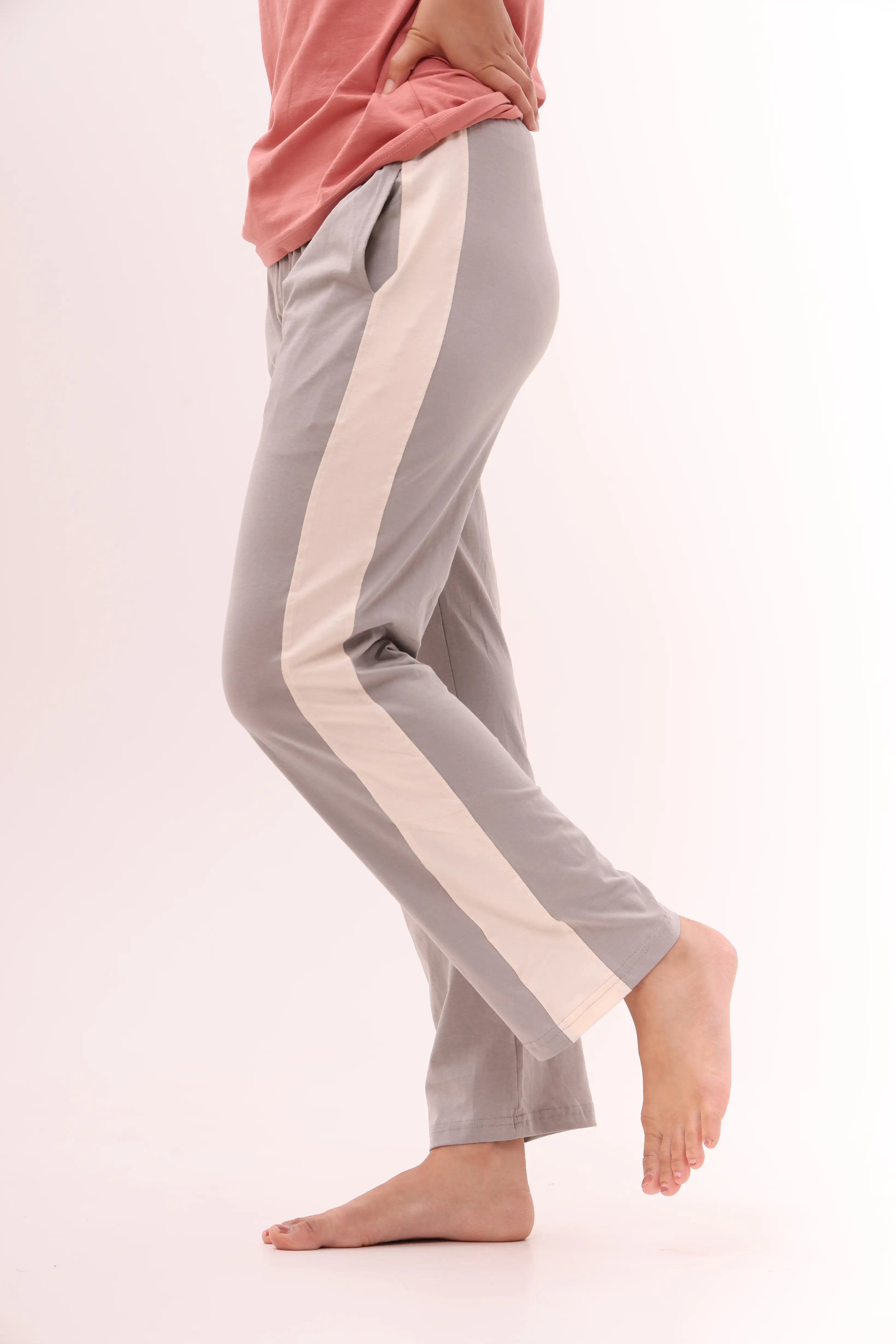 Grey Contrast Striped Pants