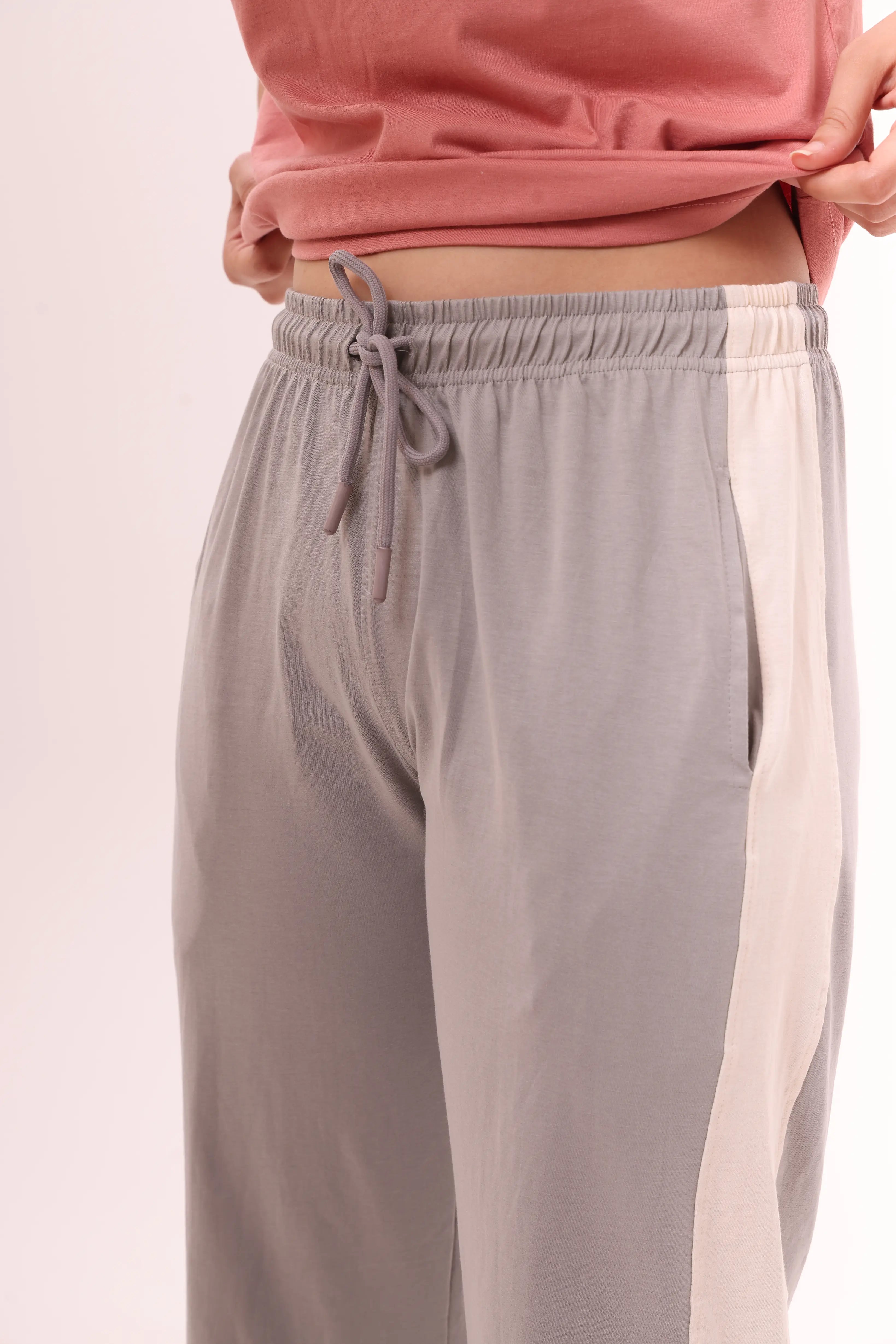 Grey Contrast Striped Pants