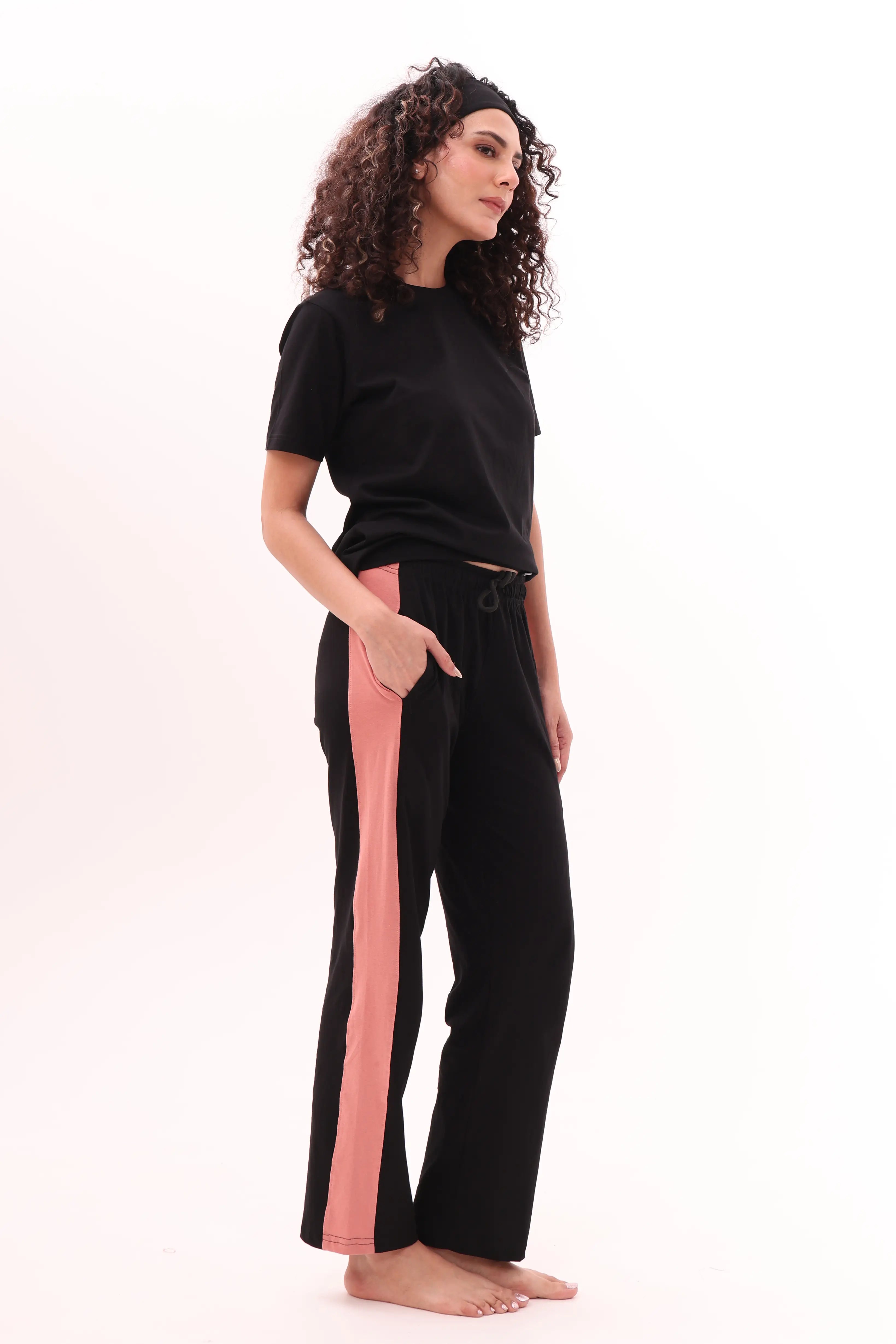 Black Contrast Striped Pants