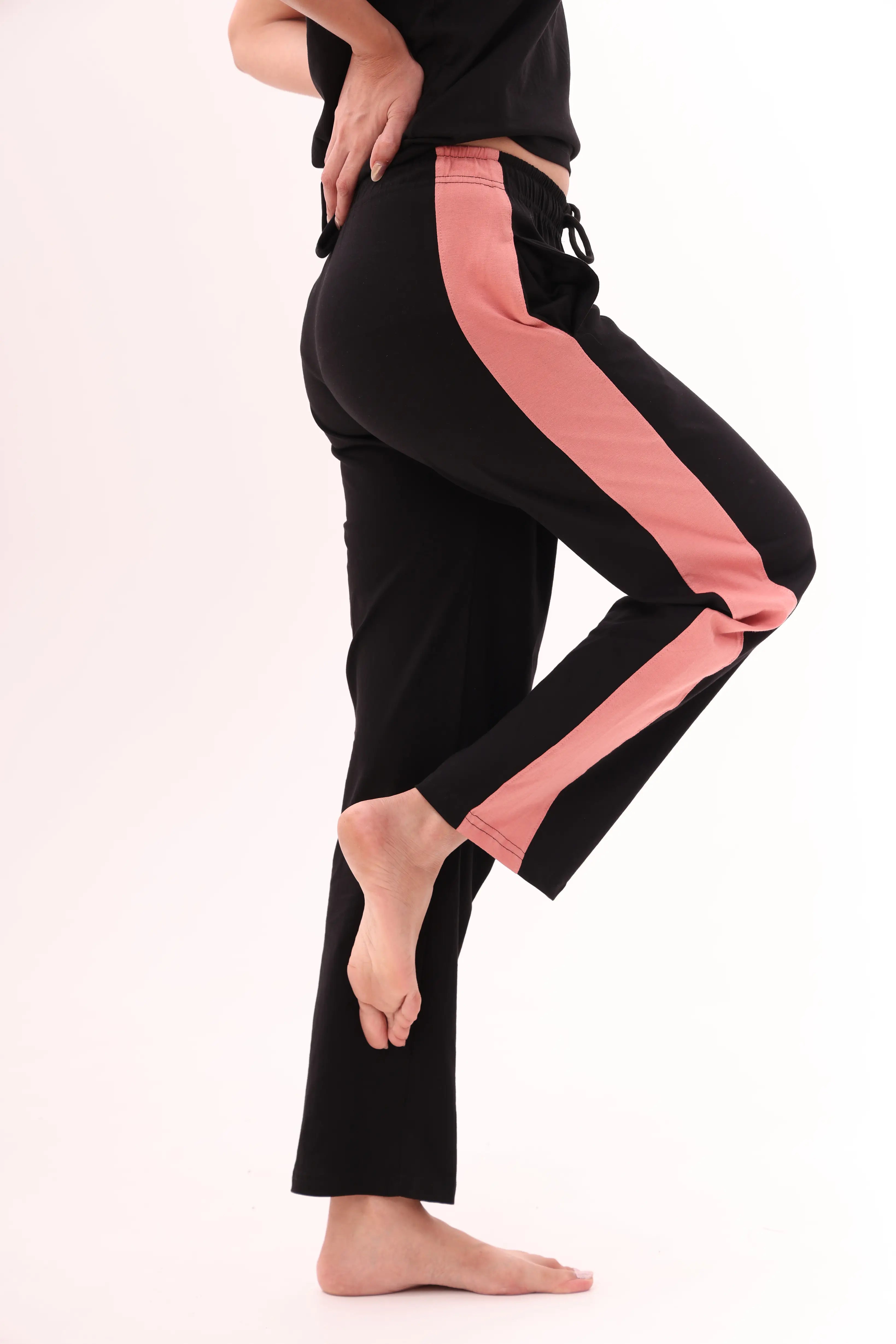 Black Contrast Striped Pants
