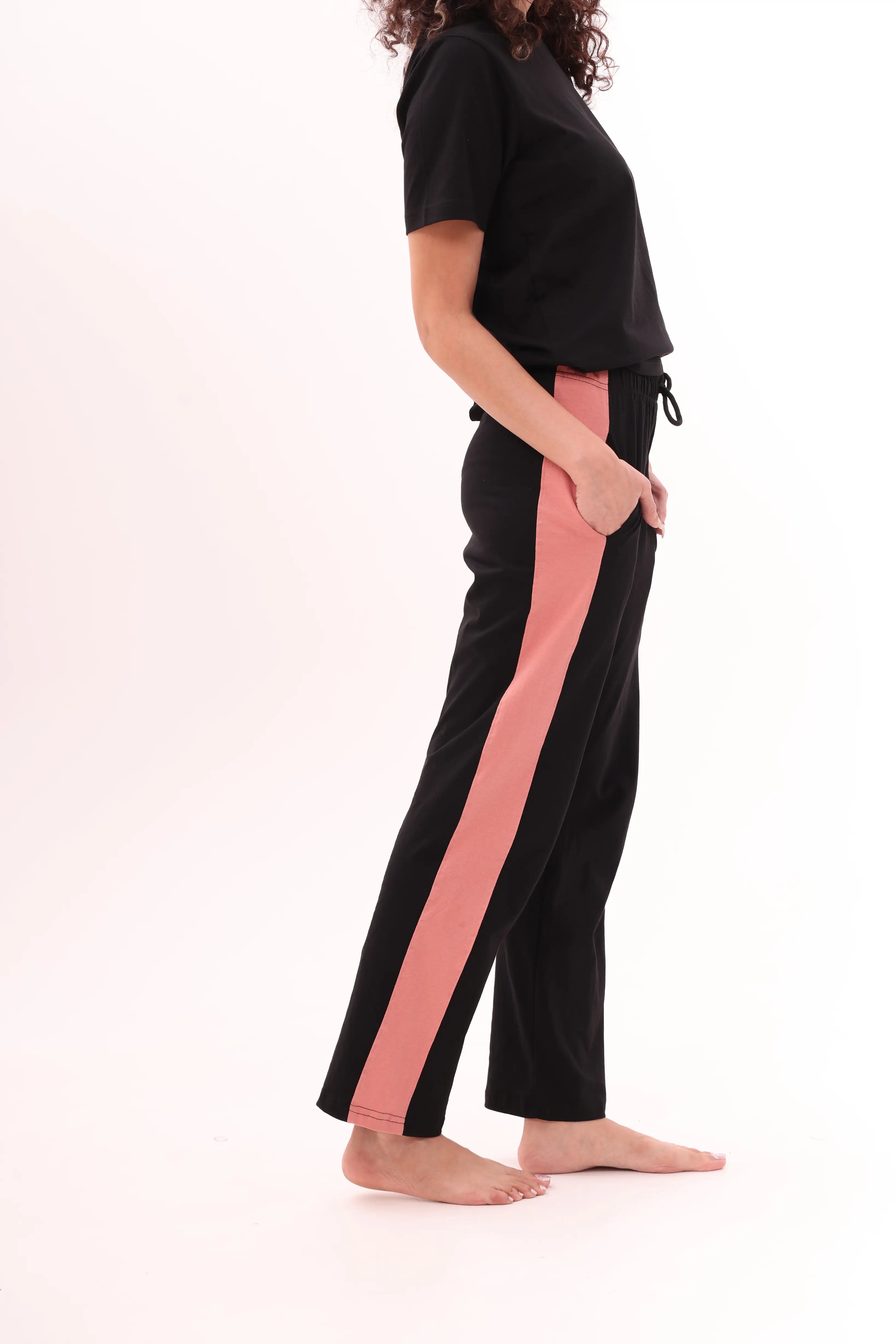 Black Contrast Striped Pants