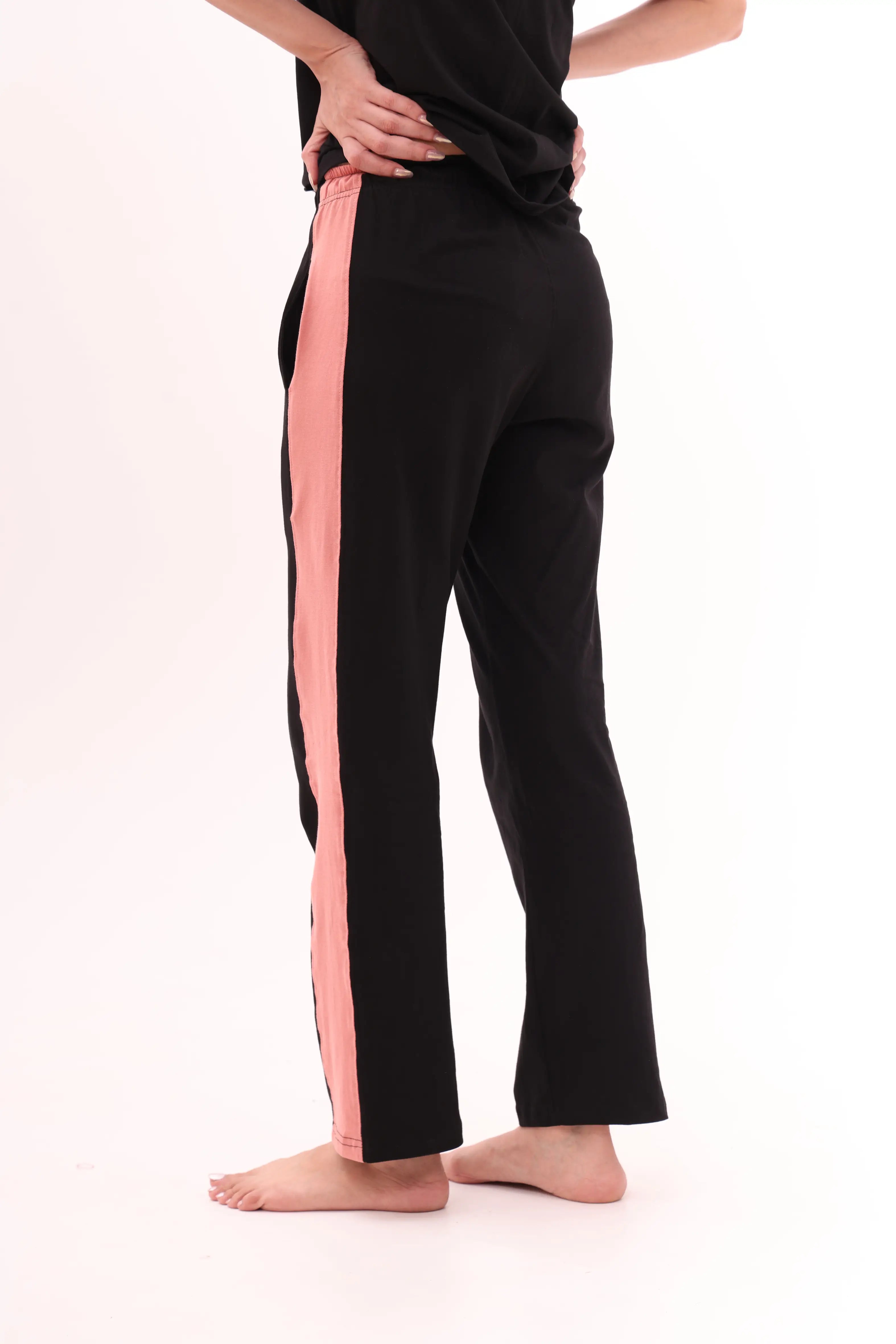 Black Contrast Striped Pants