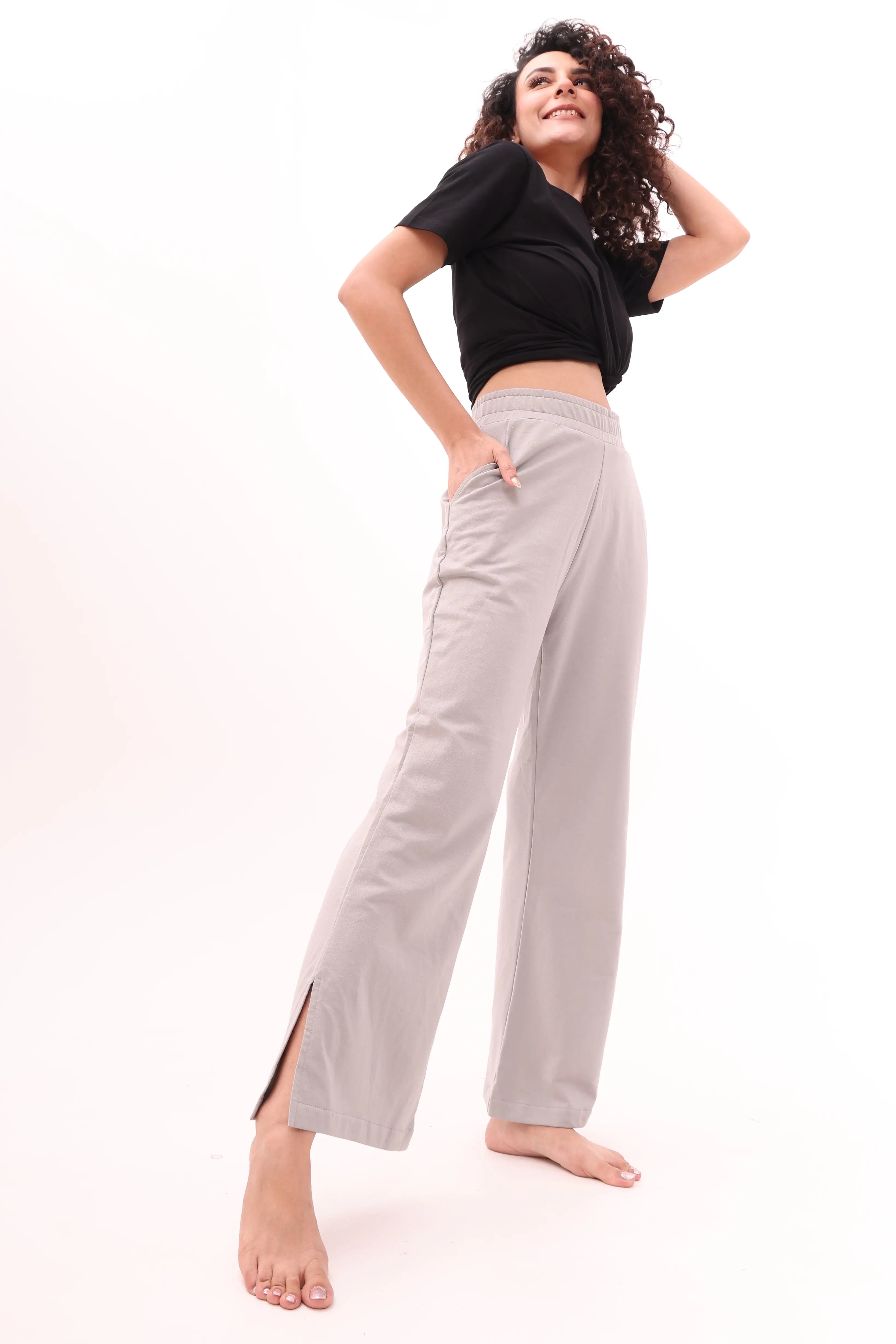 Grey Flared Side Slit Pants