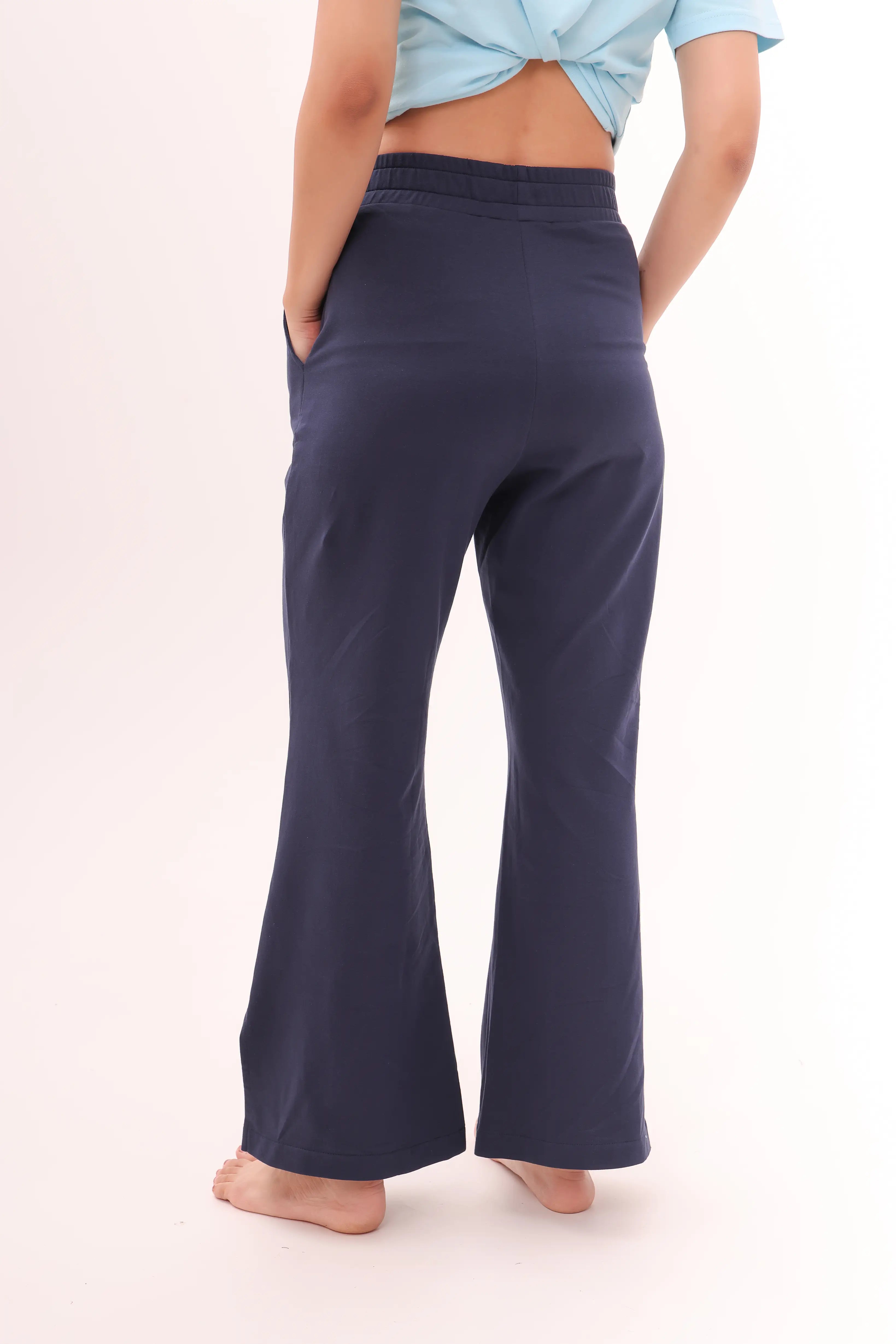 Navy Flared Side Slit Pants