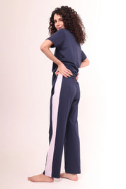 Navy Contrast Striped Pants
