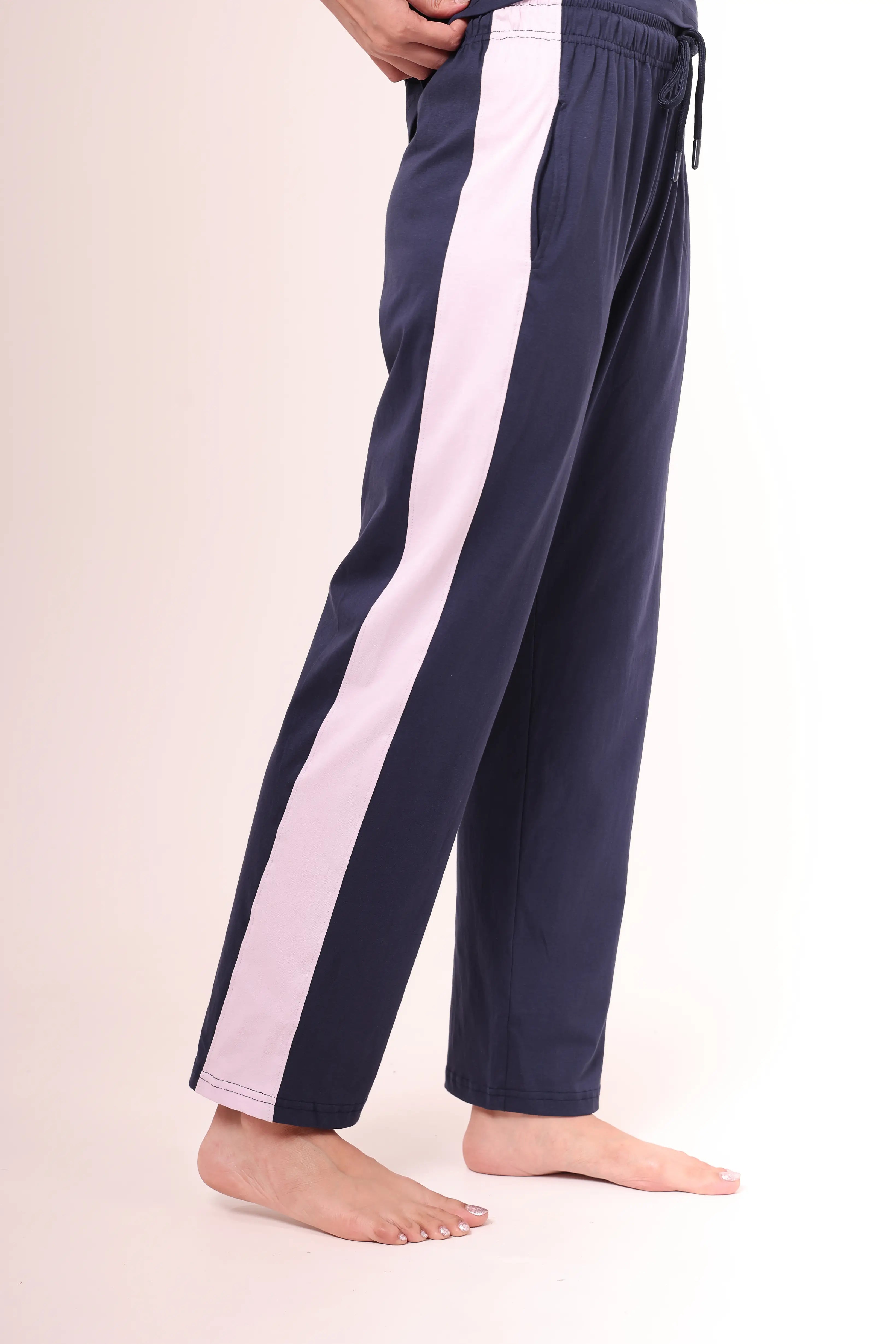 Navy Contrast Striped Pants