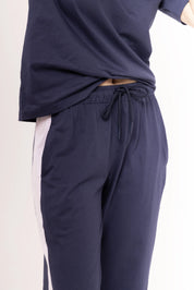 Navy Contrast Striped Pants