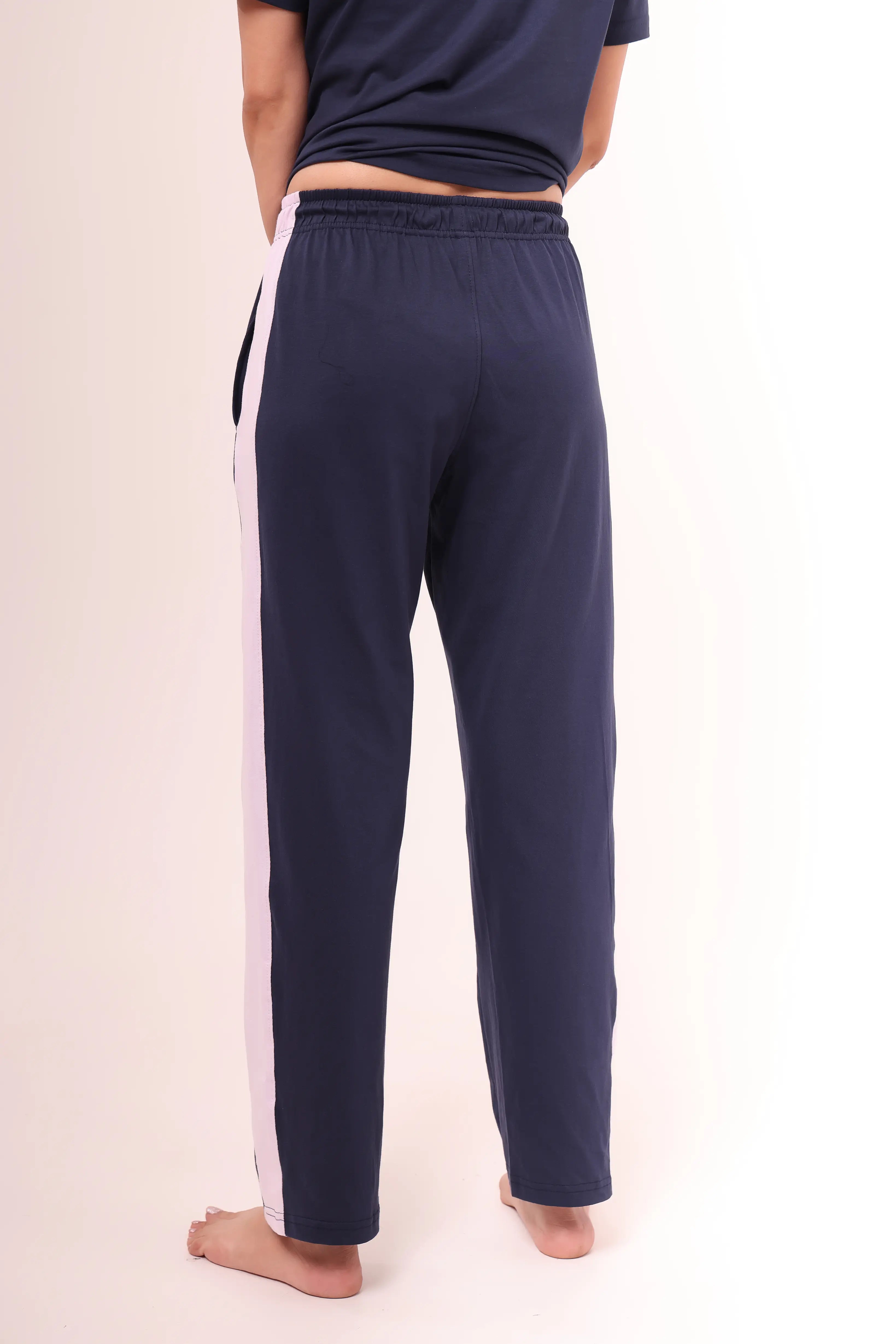 Navy Contrast Striped Pants