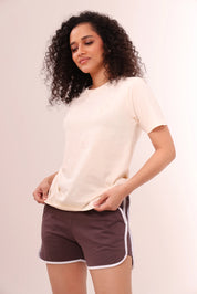 Basic Ecru White Round-Neck Tee