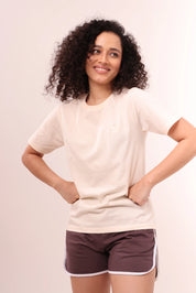 Basic Ecru White Round-Neck Tee