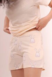 Ecru White Tee & Bunny Shorts Lounge Set