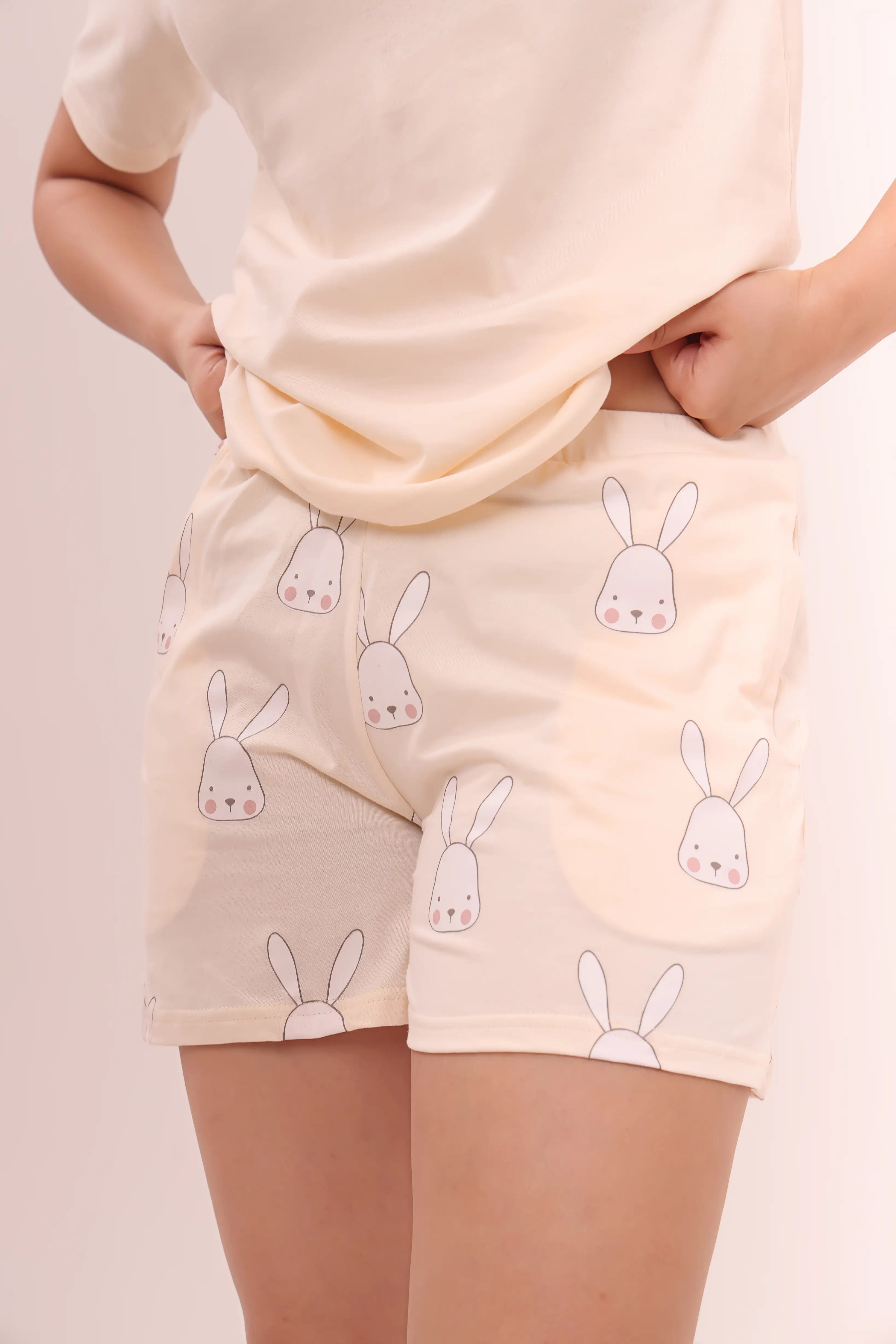 Ecru White Tee & Bunny Shorts Lounge Set