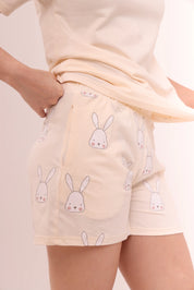Ecru White Tee & Bunny Shorts Lounge Set