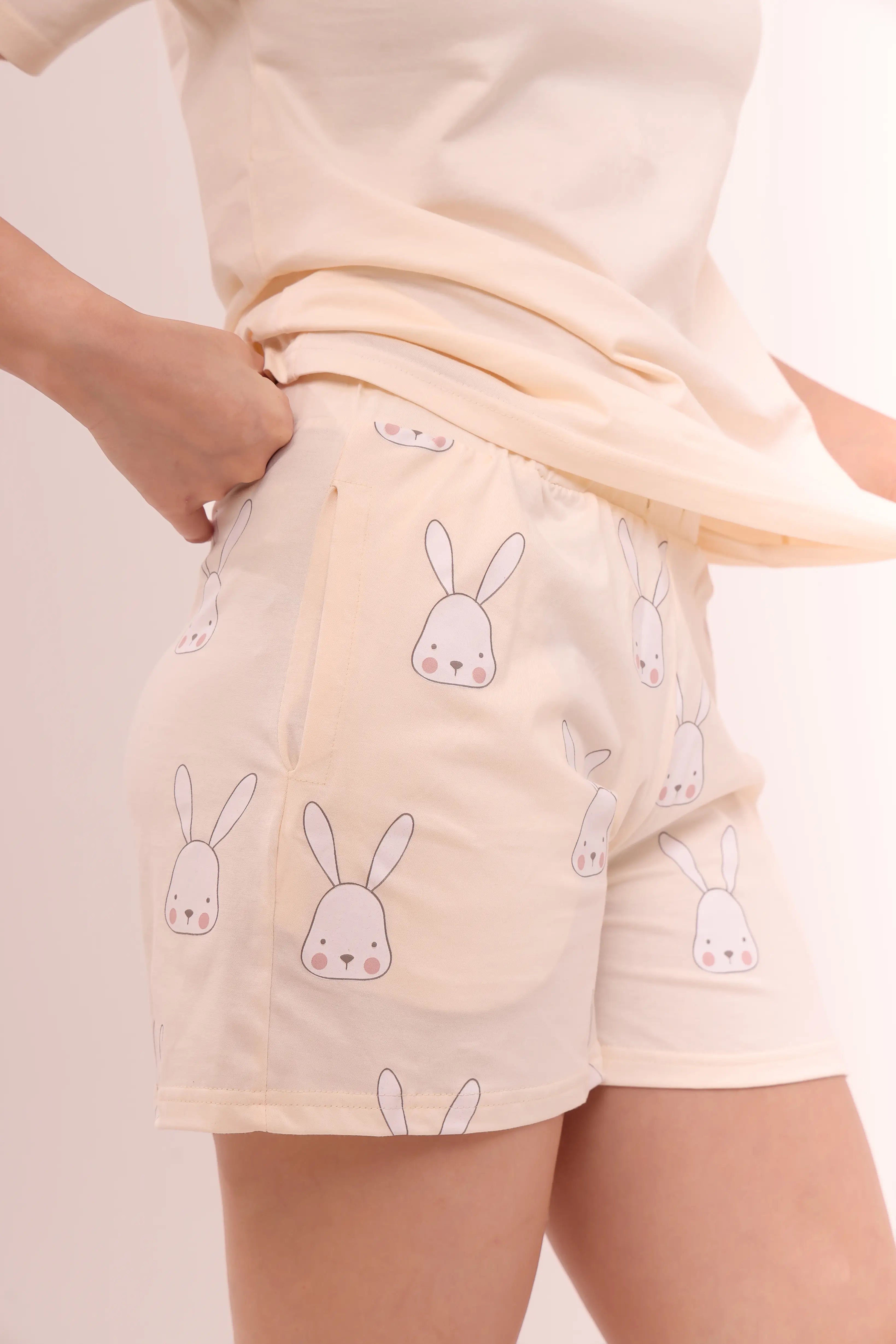 Ecru White Tee & Bunny Shorts Lounge Set