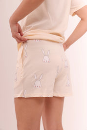 Ecru White Tee & Bunny Shorts Lounge Set
