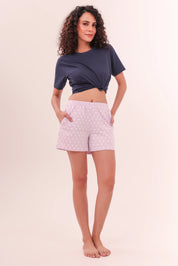 Navy Blue Tee & Polka Dot Shorts Lounge Set