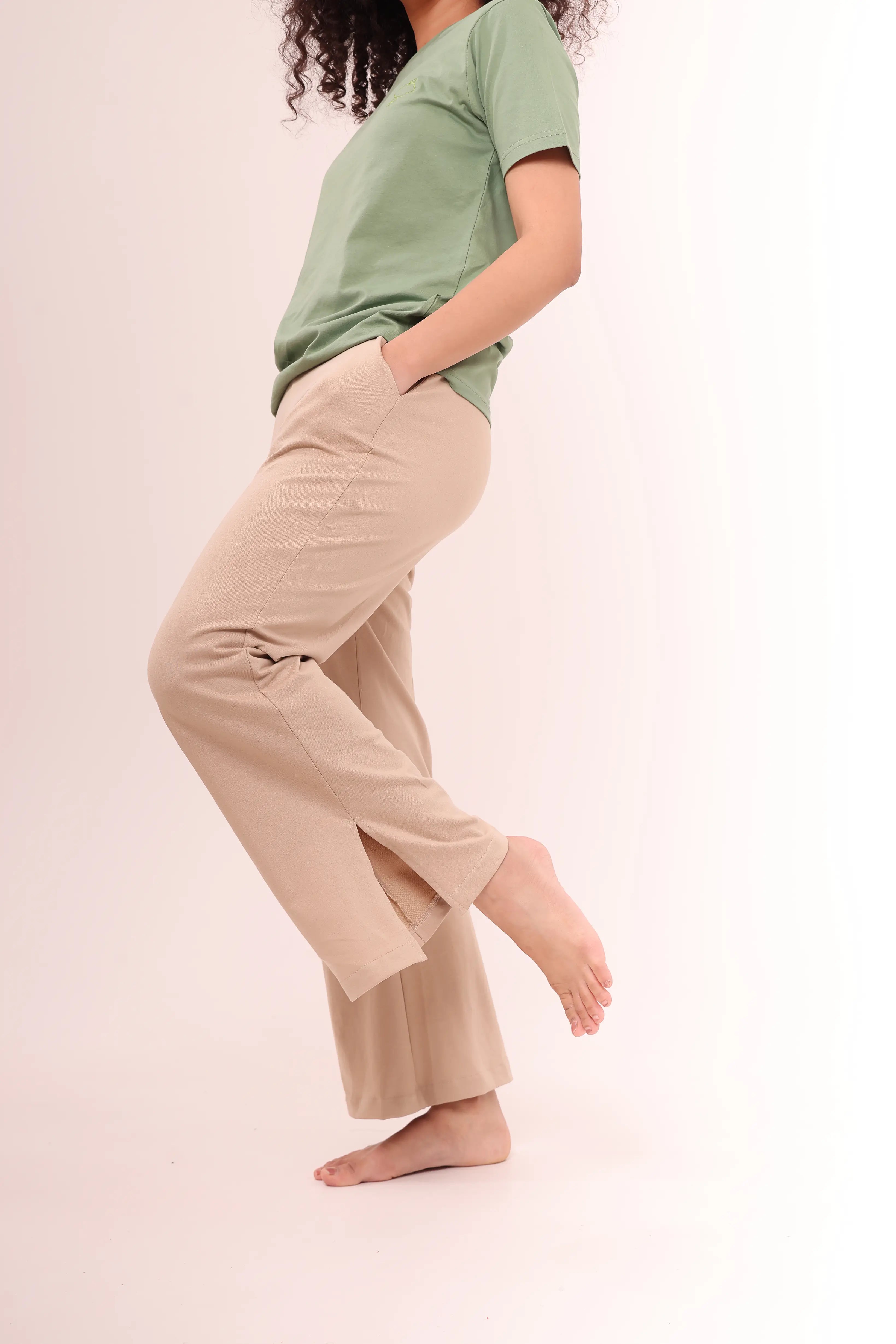 Sand Flared Side Slit Pants