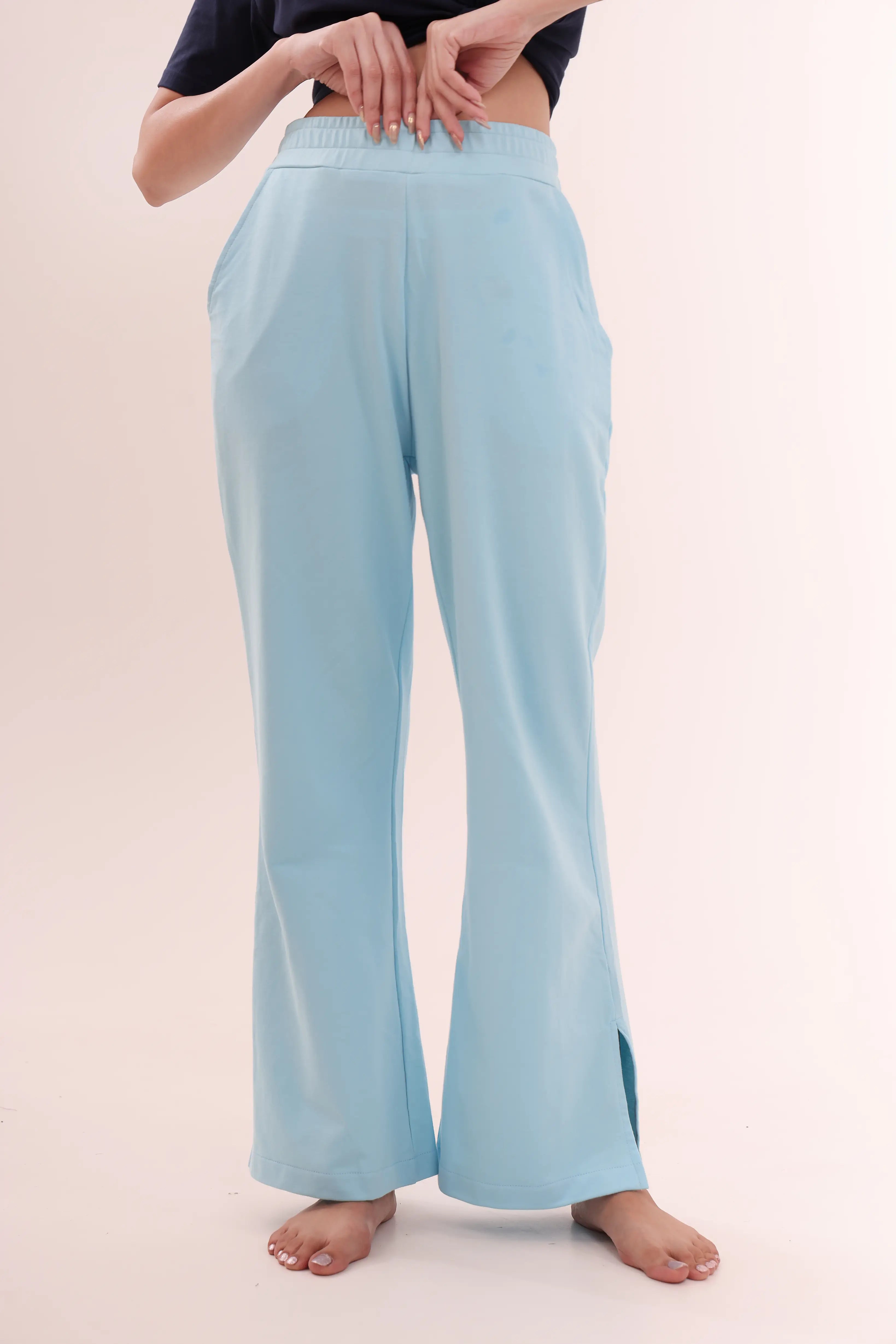 Sky Blue Flared Side Slit Pant