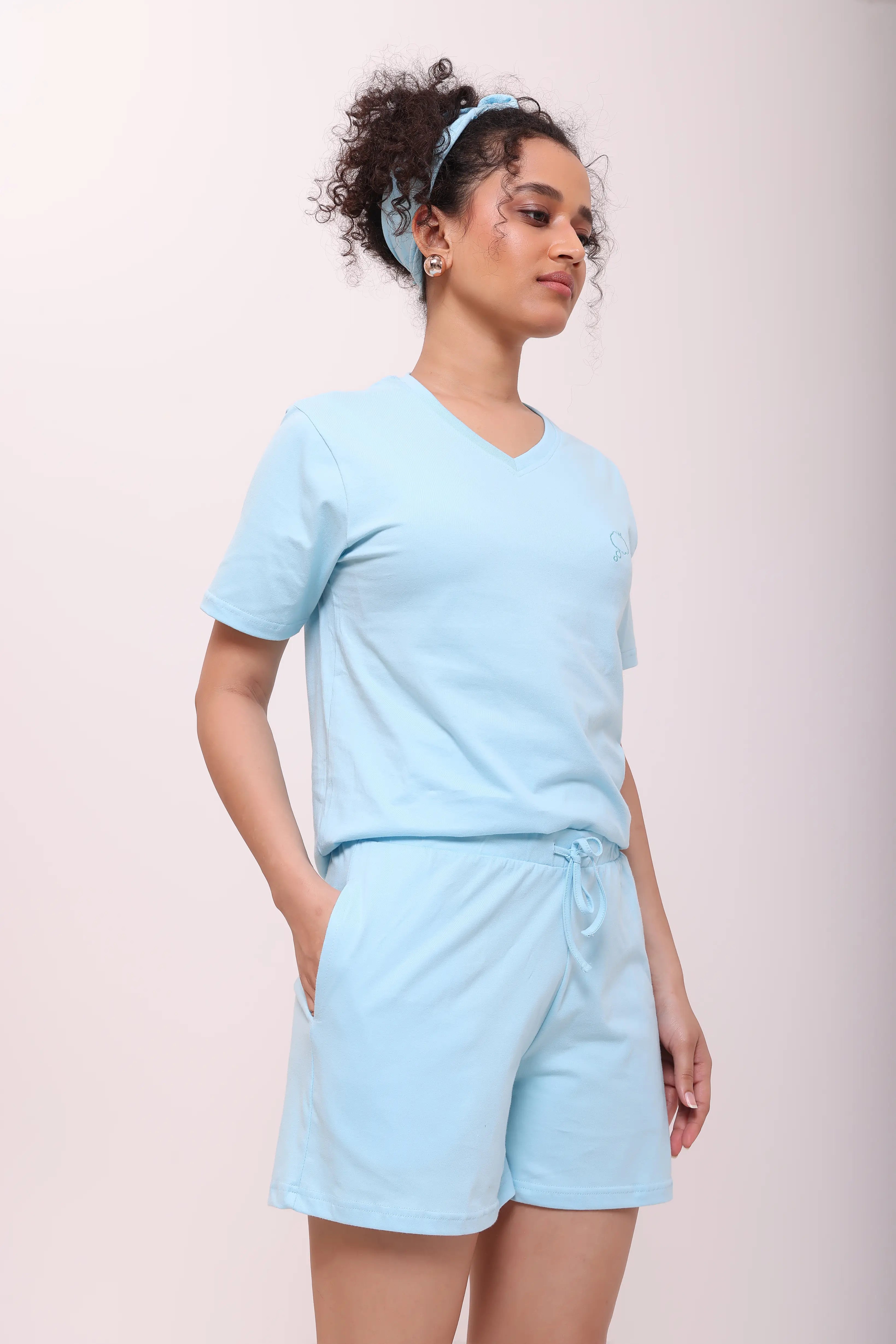 Basic Sky Blue Cotton Shorts