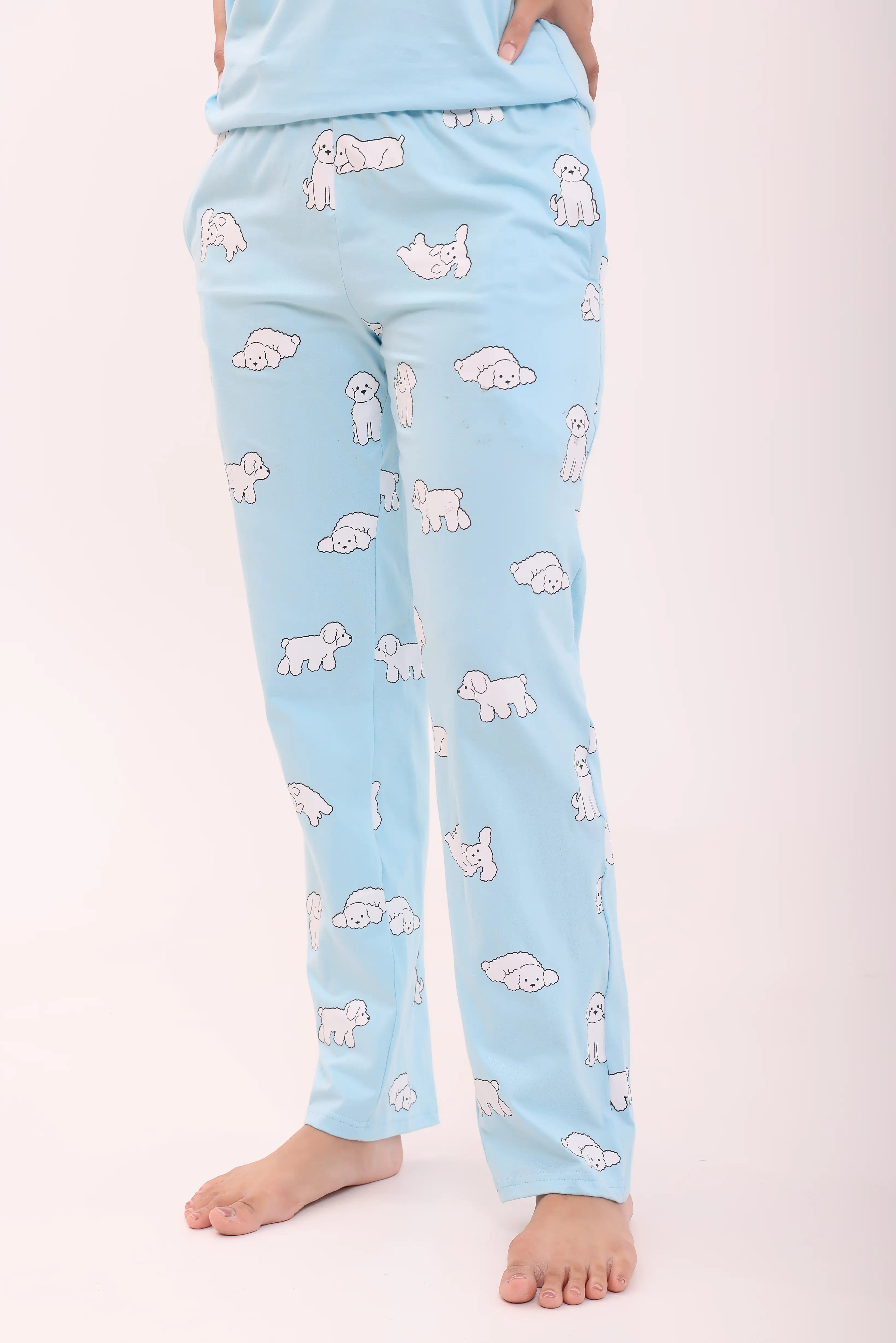 Sky Blue V-neck Tee & Fluffy Dreams Pyjama Lounge Set