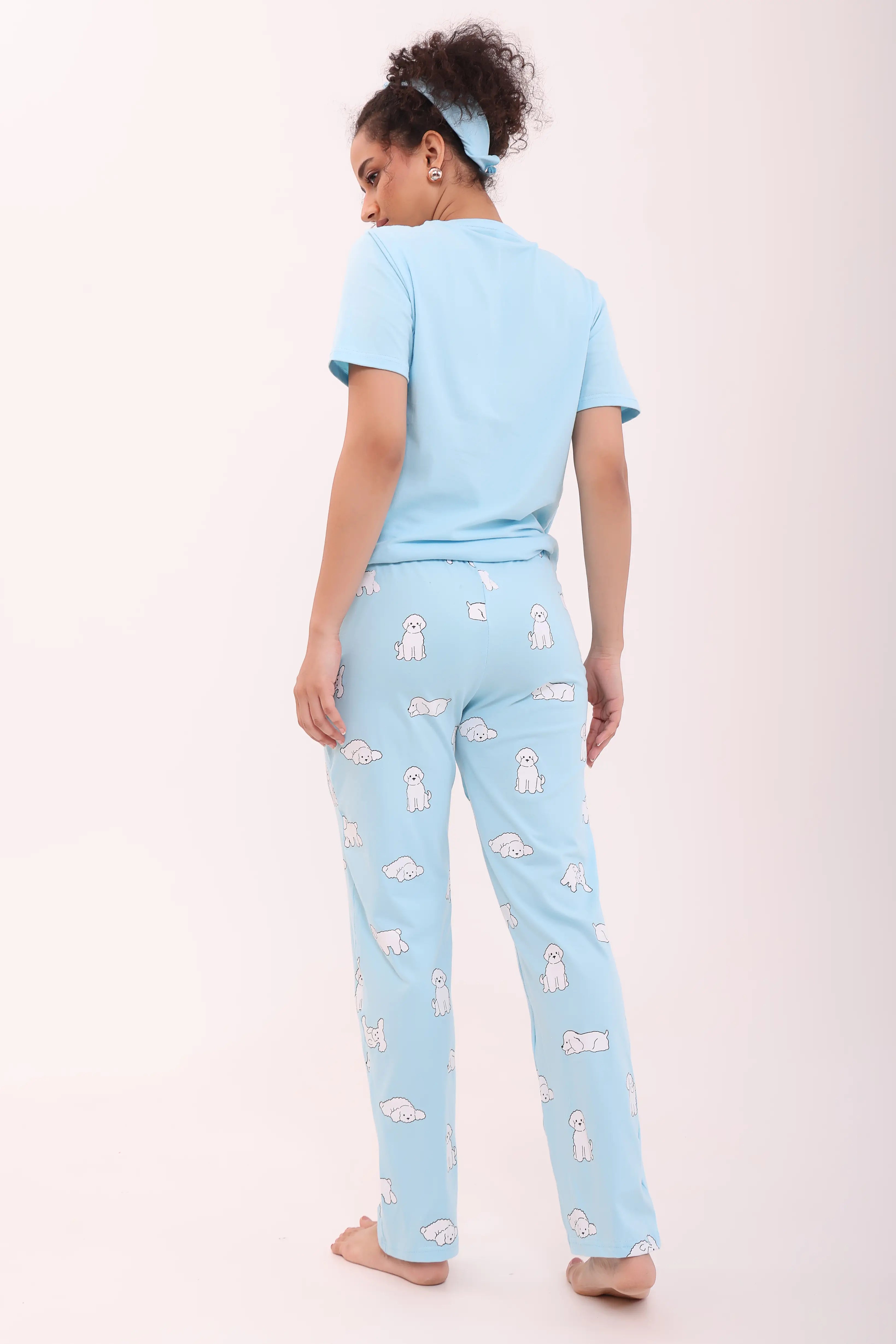 Sky Blue V-neck Tee & Fluffy Dreams Pyjama Lounge Set