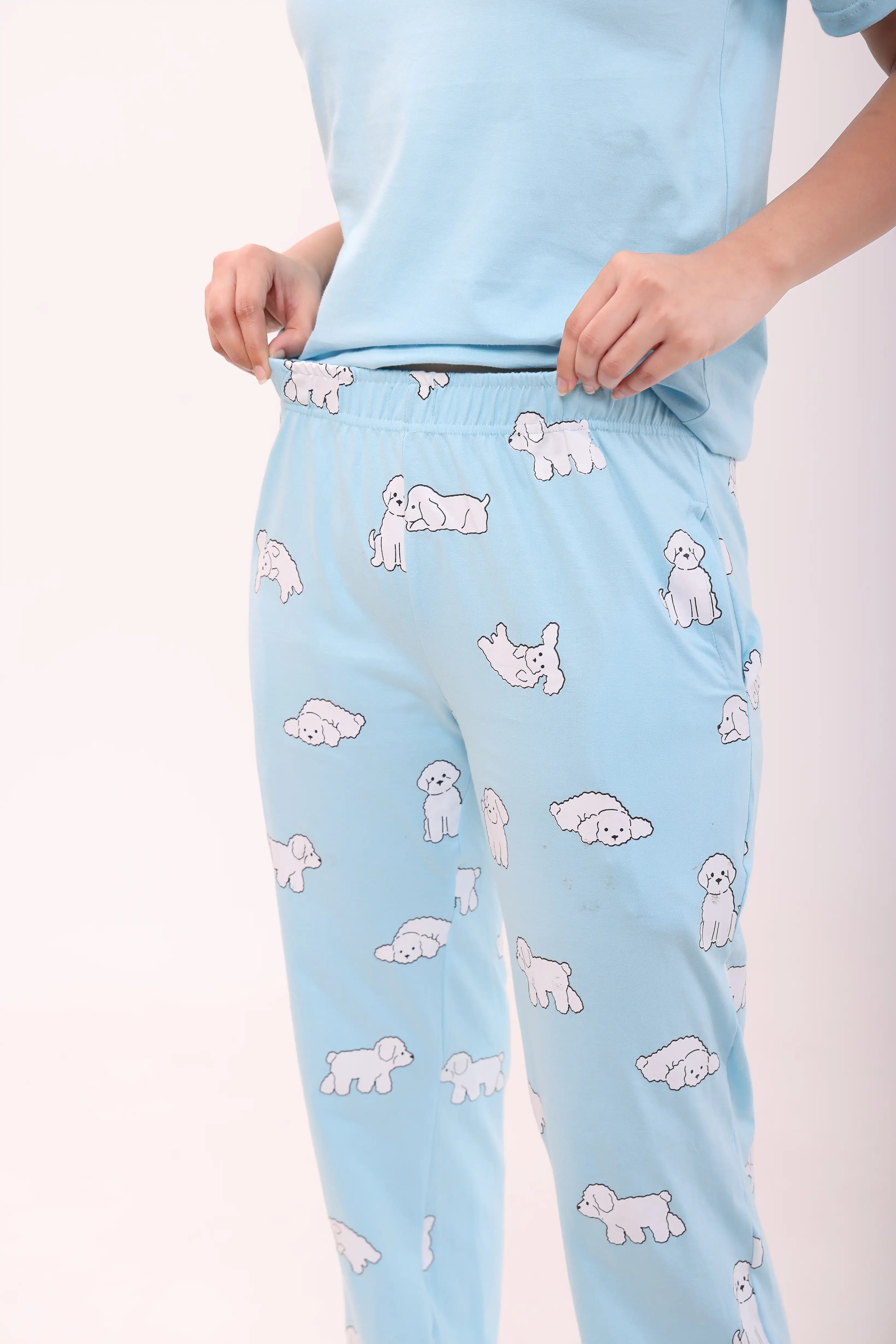 Sky Blue V-neck Tee & Fluffy Dreams Pyjama Lounge Set