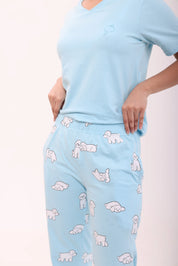 Sky Blue V-neck Tee & Fluffy Dreams Pyjama Lounge Set